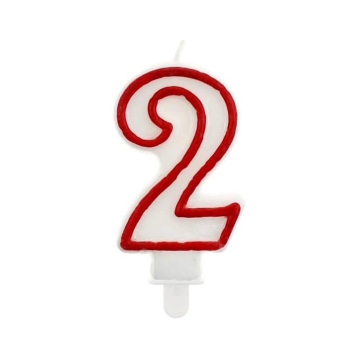 Lumanare pentru tort, alb/rosu, DOMI PARTY & GIFTS, cifra 2