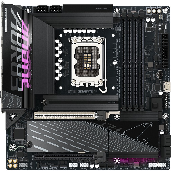 Дънна платка GIGABYTE B860M AORUS ELITE WIFI6E, LGA1851, DDR5, BT, mATX, Черен