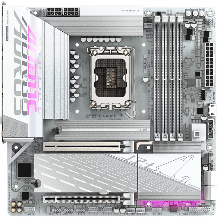 Дънна платка GIGABYTE B860M AORUS ELITE WIFI6E ICE, LGA1851, DDR5, BT, mATX, Бял
