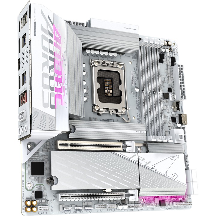 Дънна платка GIGABYTE B860M AORUS ELITE WIFI6E ICE, LGA1851, DDR5, BT, mATX, Бял
