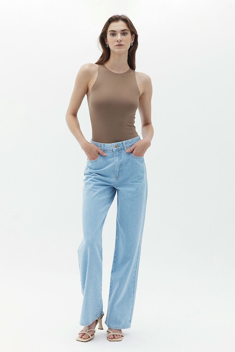 OXXO, Blugi relaxed fit cu talie inalta, Albastru deschis