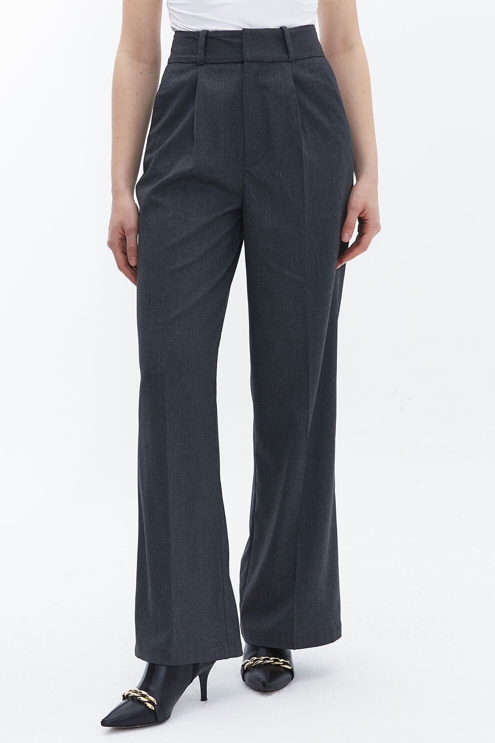 OXXO, Pantaloni cu croiala ampla si talie inalta, Gri antracit, 38