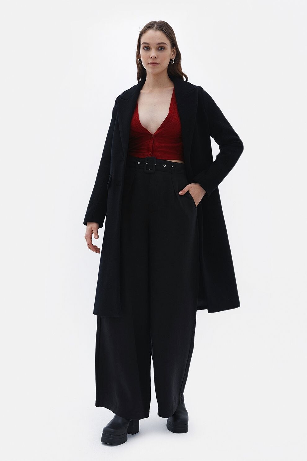 OXXO, Pantaloni din amestec de lyocell cu croiala ampla, Negru, XS