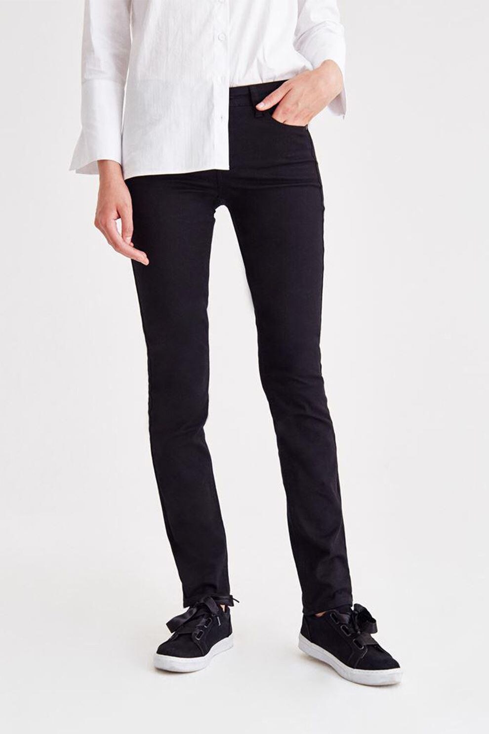OXXO, Pantaloni slim fit cu talie medie, Negru, 2XS