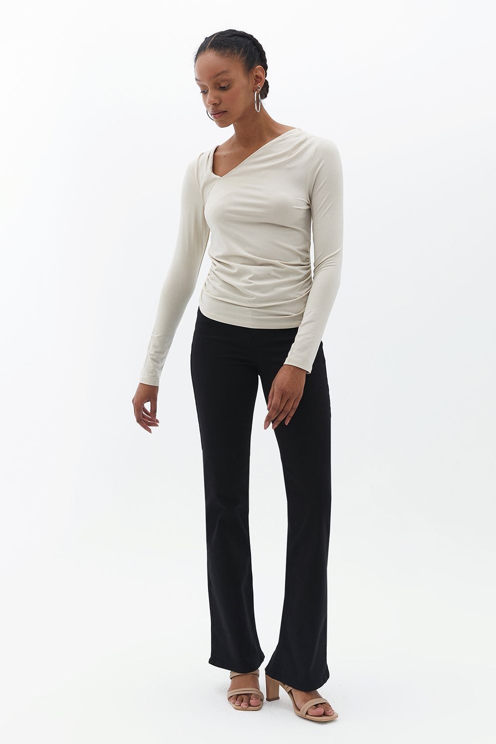 OXXO, Pantaloni evazati cu talie inalta, Negru, 36