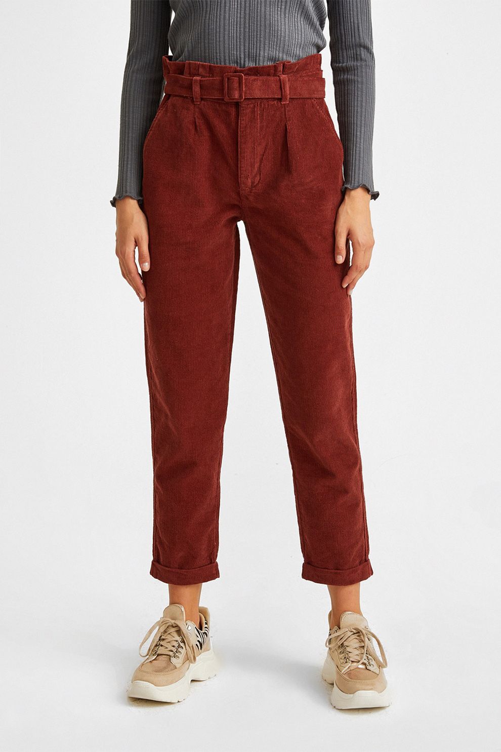OXXO, Pantaloni conici cu talie inalta, Caramiziu, 27