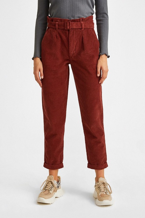 OXXO, Pantaloni conici cu talie inalta, Caramiziu