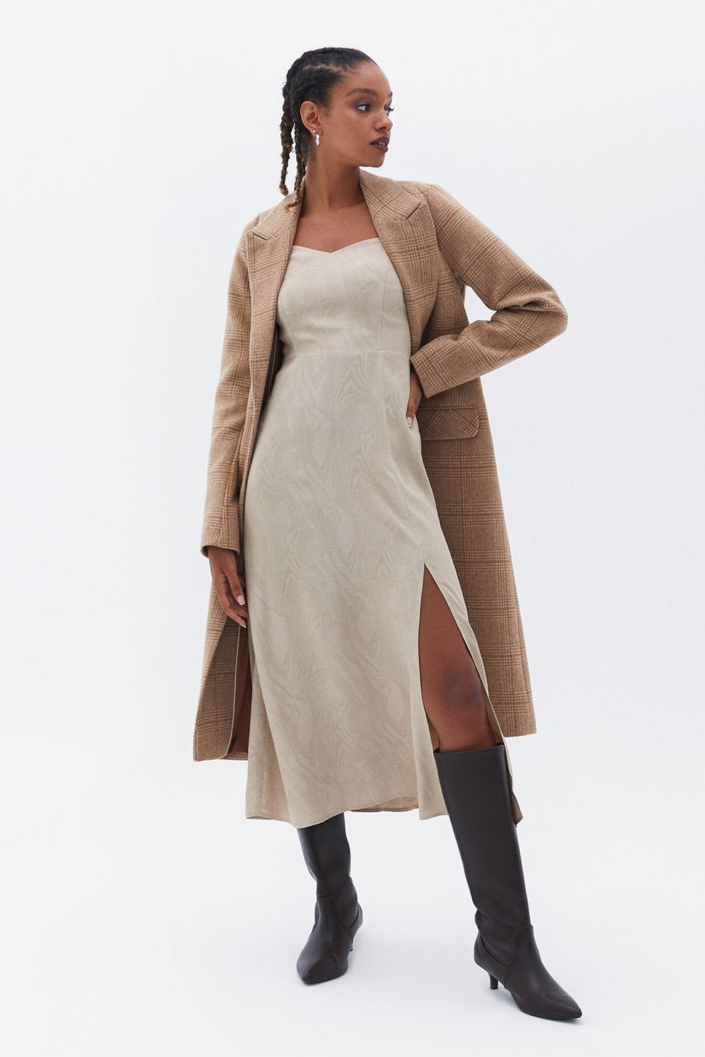 OXXO, Rochie evazata cu slit lateral, Alb murdar, XL