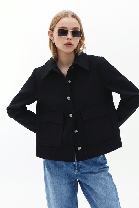 OXXO, Palton scurt cu buzunare supradimensionate, Negru, XS