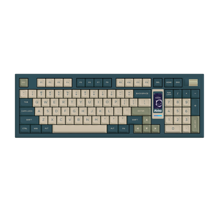 Механична игрална клавиатура AKKO 5098B с LCD екран, Layout 1800, Hot-Swap, 2.4GHz, Безжична, Bluetooth 5.0, USB-C, RGB осветление, Суич Akko V3 Ice Cream Pink, Зелен/Кремав