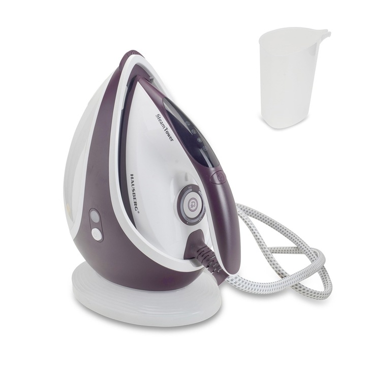 Statie de calcat HAUSBERG HB-7930MV, 2000-2400 W, 5 bar, 1.2 L, 35g/min, cartus anti-calcar, talpa ceramica, oprire automata, Alb/Mov