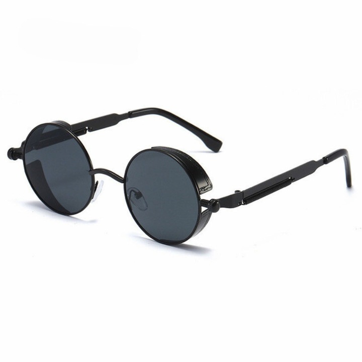 Ochelari de Soare Rotunzi Party Club Vintage Metal Steampunk Unisex Negru-Negru, UV400, UnderShop