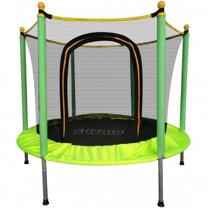 Trambulina AliBibi® Fun 55, verde, diametru 144 cm ( 55 inch ), plasa de siguranta, plasa rezistenta UV, structura metal