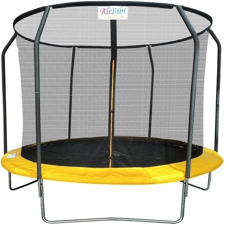 Trambulina AliBibi® Fun 710, galbena, diametru 305 cm ( 10 FT ), plasa de siguranta, scara inclusa, plasa rezistenta UV, structura metal