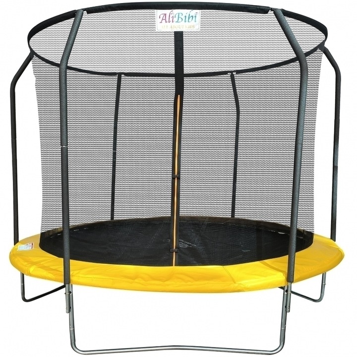 Trambulina AliBibi® Fun 706, galbena, diametru 183 cm ( 6 FT ), plasa de siguranta, scara inclusa, plasa rezistenta UV, structura metal
