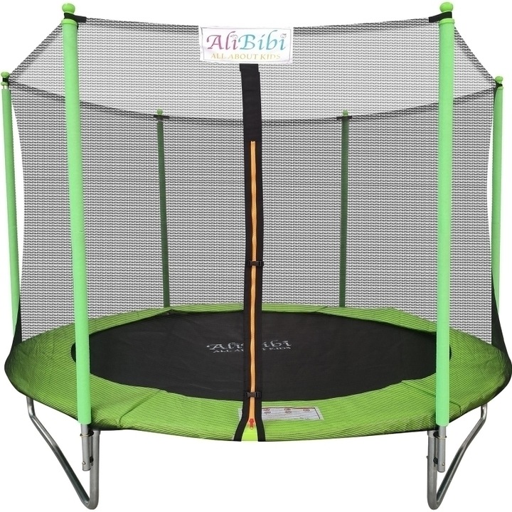 Trambulina AliBibi® Fun 610, verde, diametru 305 cm ( 10 FT ), plasa de siguranta, scara inclusa, plasa rezistenta UV, structura metal