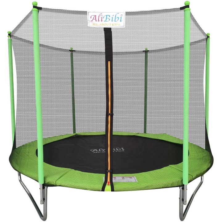 Trambulina AliBibi® Fun 606, verde, diametru 183 cm ( 6 FT ), plasa de siguranta, scara inclusa, plasa rezistenta UV, structura metal