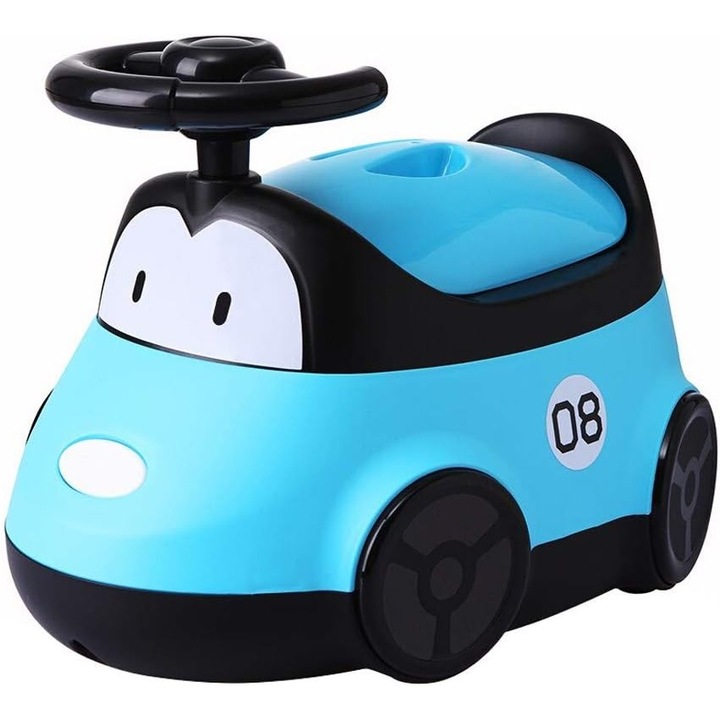 Olita pentru Copii +1 An, Portabila, Design Masinuta cu Capac, Model Prietenos, Non-Toxic, Compartiment Detasabil, Usor de Curatat, Albastru