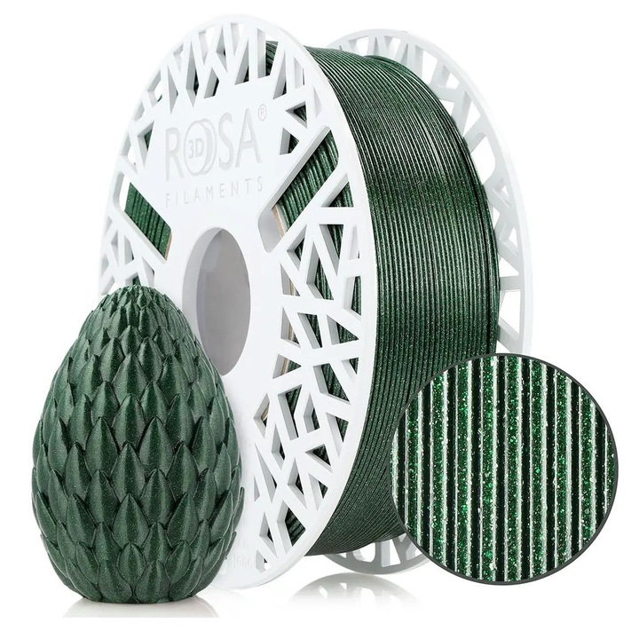 Filament 3D, Rosa3D, Pet-G Hs Galaxy, Glitter, Durabil, Rezistenta Mecanica, Usor De Imprimat, Obiect Decorativ, Compatibilitate Larga, Imprimare 3D, Performante Ridicate, 1.75 Mm, 1Kg, Verde