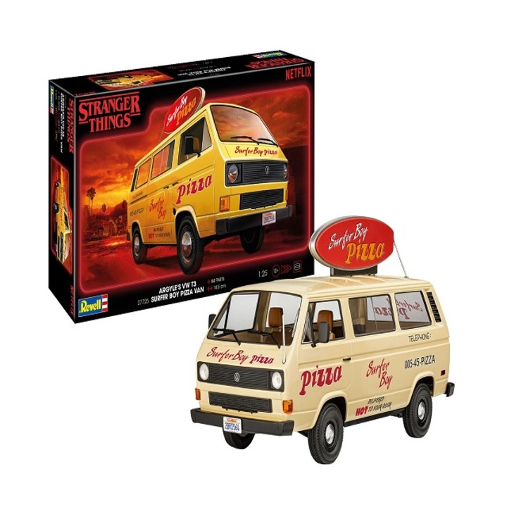 VW T3 Bus "Surfer Boy" méretarányú modell: Stranger Things, 1:25 méretarány 84 darabbal, Revell
