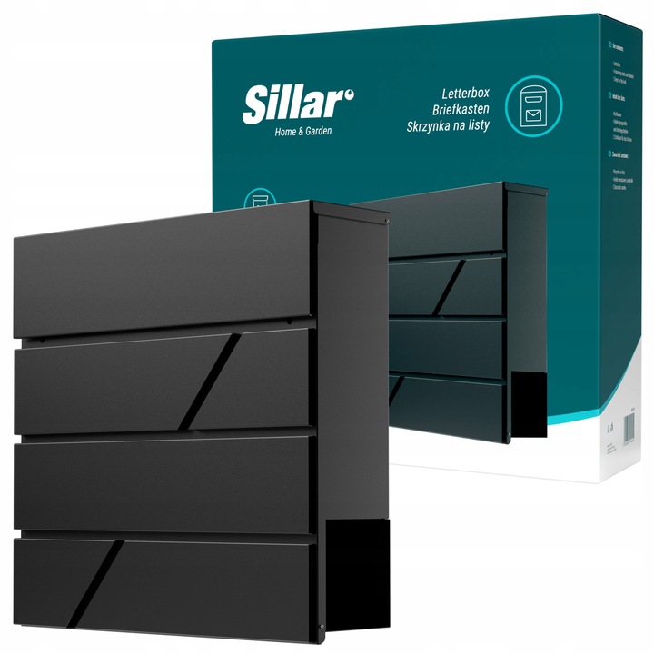 Postaláda 10,5 × 37 × 37 cm + újságcső, horganyzott acél, Sillar