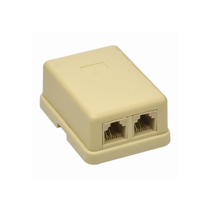 Priza telefon (RJ11), montaj aplicat, 2 porturi, interior, IP20, bej