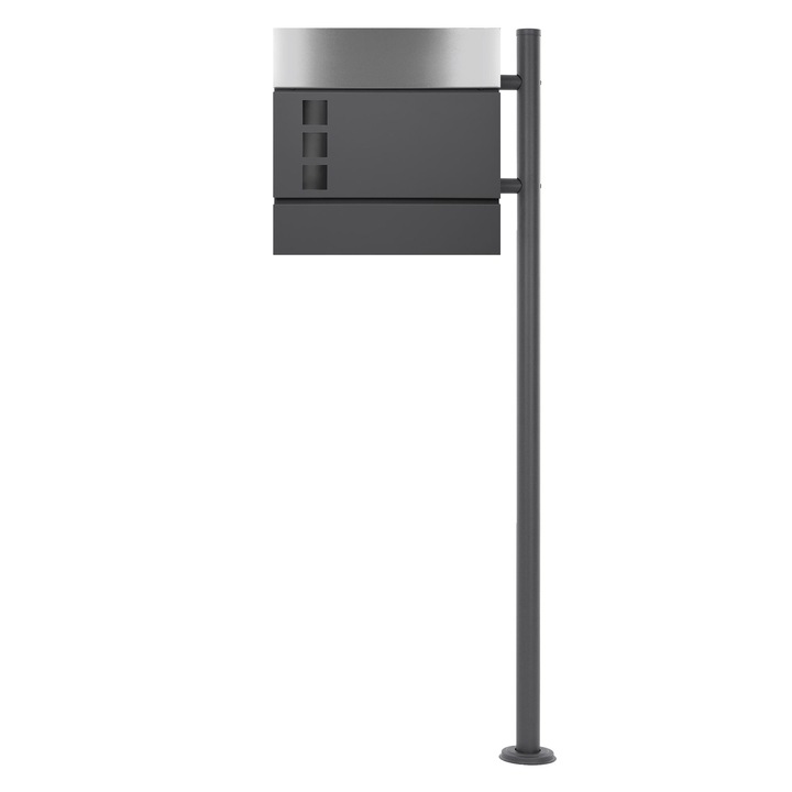 Cutie postala cu suport ECD Germany, antracit, otel, 37x36.5x10.5 cm, design modern, stabila,2 chei