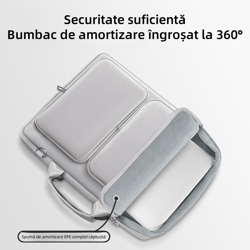 Geanta de umar pentru laptop, 15, 6 inch, capacitate mare, protectie 360°, curea de umar reglabila, captuseala din fleece ingrosata, rezistenta la uzura / impermeabila / rezistenta la socuri, usor de transportat, gri deschis