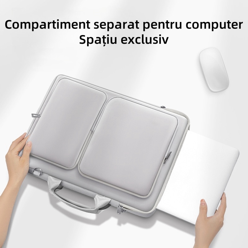 Geanta de umar pentru laptop, 15, 6 inch, capacitate mare, protectie 360°, curea de umar reglabila, captuseala din fleece ingrosata, rezistenta la uzura / impermeabila / rezistenta la socuri, usor de transportat, gri deschis
