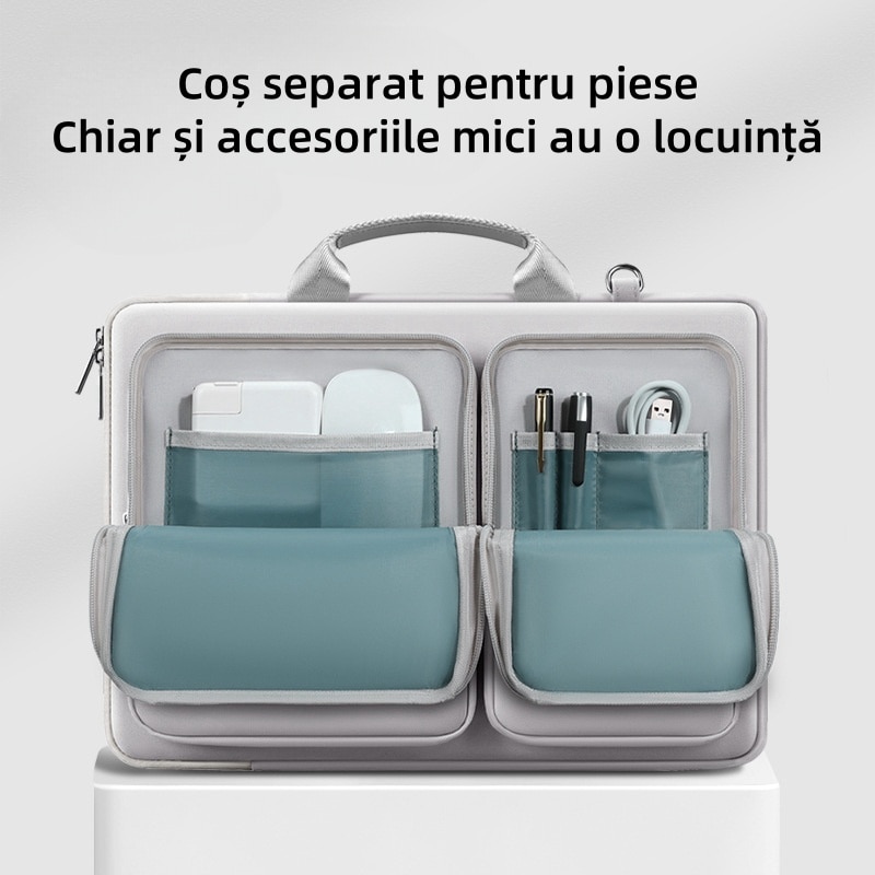 Geanta de umar pentru laptop, 15, 6 inch, capacitate mare, protectie 360°, curea de umar reglabila, captuseala din fleece ingrosata, rezistenta la uzura / impermeabila / rezistenta la socuri, usor de transportat, gri deschis