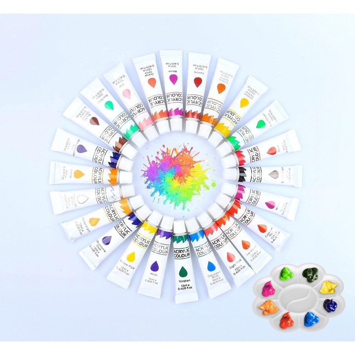 Set culori acrilice, Zola®, 24 culori, 12 ml, non-toxice, paleta culori