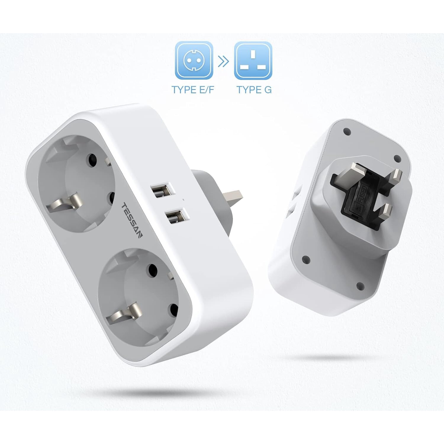 TESSAN TS-321-UK Adaptor de priza, priza britanica 4 in 1, cu 2