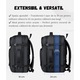 Rucsac Calatorie QOVU®, Ideal pentru zboruri, Extensibil, 45L extins, Buzunar laptop 17", Maner lateral si suport troler, Impermeabil, Buzunare multiple, Suport USB pentru baterie, Ghiozdan multifunctional compatiibil cabina avion