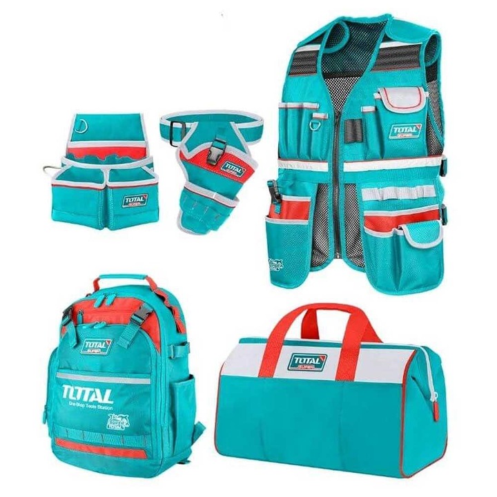 Set de depozitare a sculelor TOTAL TOS23090 - Geanta, vesta, rucsac, buzunar si toc