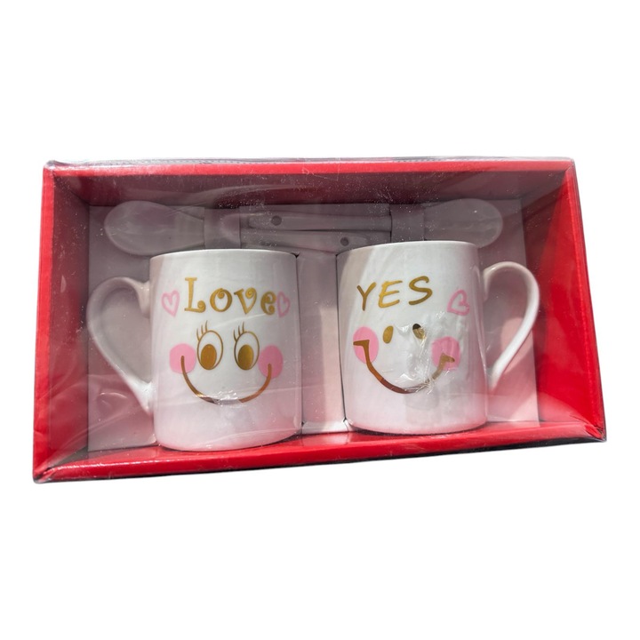 Set 2 cani cu lingurita realizate din ceramica – Design Love Yes