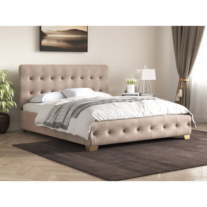 Pat Napoli tapitat, 160x200 cm, culoare cappuccino, somiera din PAL