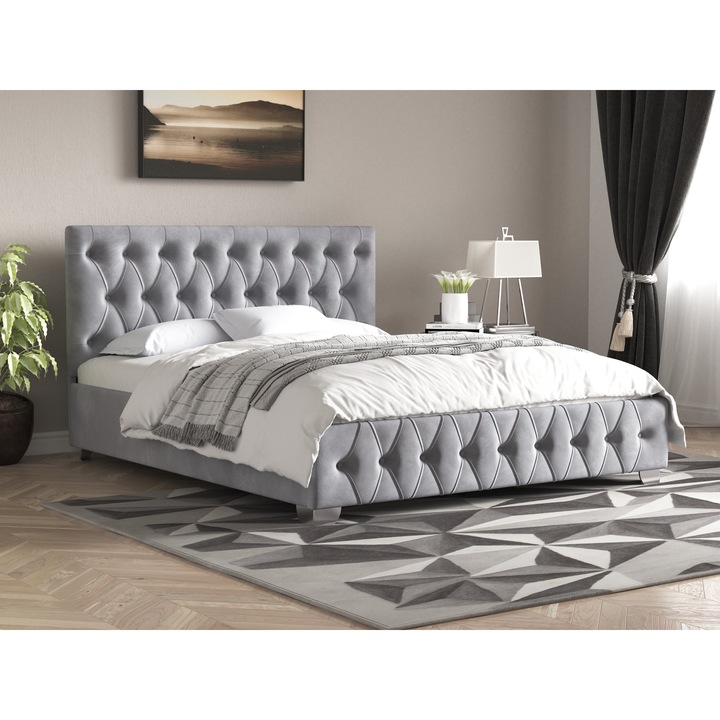 Pat Patrizia, 160x200 cm, Gri deschis, somiera din PAL