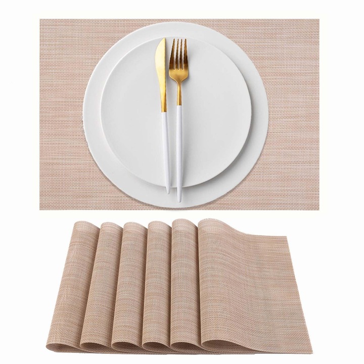 Комплект 6 подложки за чинии за сервиране на маса 46x33 см, кремави