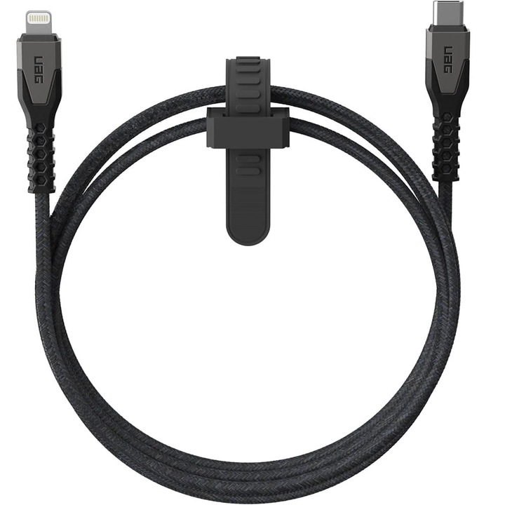 Cablu UAG Rugged Cable USB-C / Lightning, 30W, 480Mbps, 1.5m, negru si gri