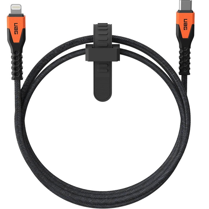 Cablu UAG Rugged Cable USB-C / Lightning, 30W, 480Mbps, 1.5m, negru si portocaliu