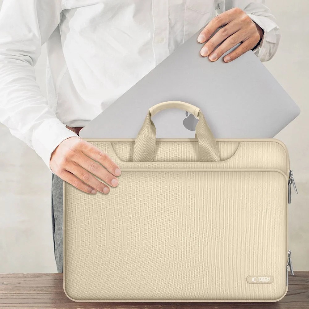 Geanta TECH-PROTECT Pocket Bag compatibila cu laptop 15/16 inch Beige