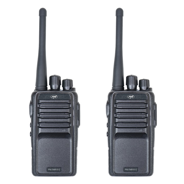 Комплект 2 портативни радиостанции PNI PMR R15 0.5W, 16 PMR и 50 CTCSS и 104 DCS тона, ASQ, TOT, Монитор, програмируем, Li-Ion 1200mAh