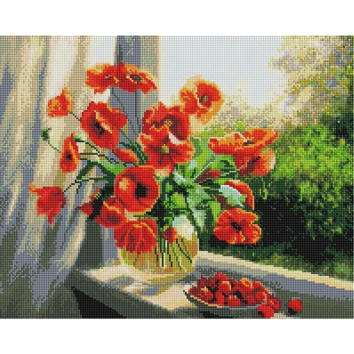 Set goblen cu diamante, cu sasiu, Maci si zmeura, 40x50 cm