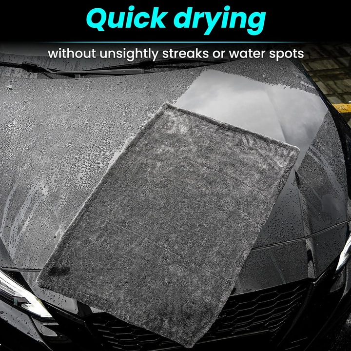 Set prosop uscare auto rapida cu doua fete 50/80 cm -1400 gsm, Vibesam, Capacitate dubla de uscare, Microfibra, Super Absorbant si fara urme, gri, prosop geamuri, manusa