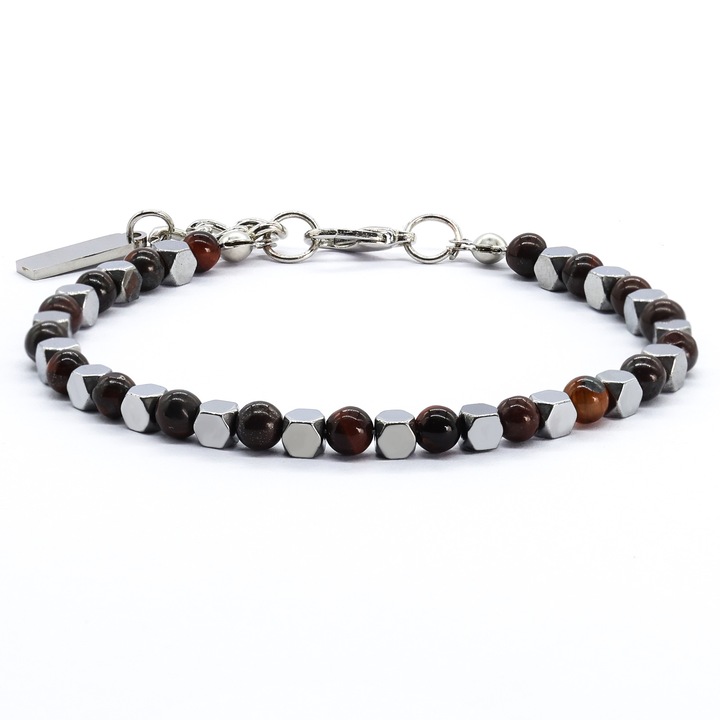 Bratara barbati din piatra, Tiger Eye, 4mm, inox, 18cm, extensie 3cm