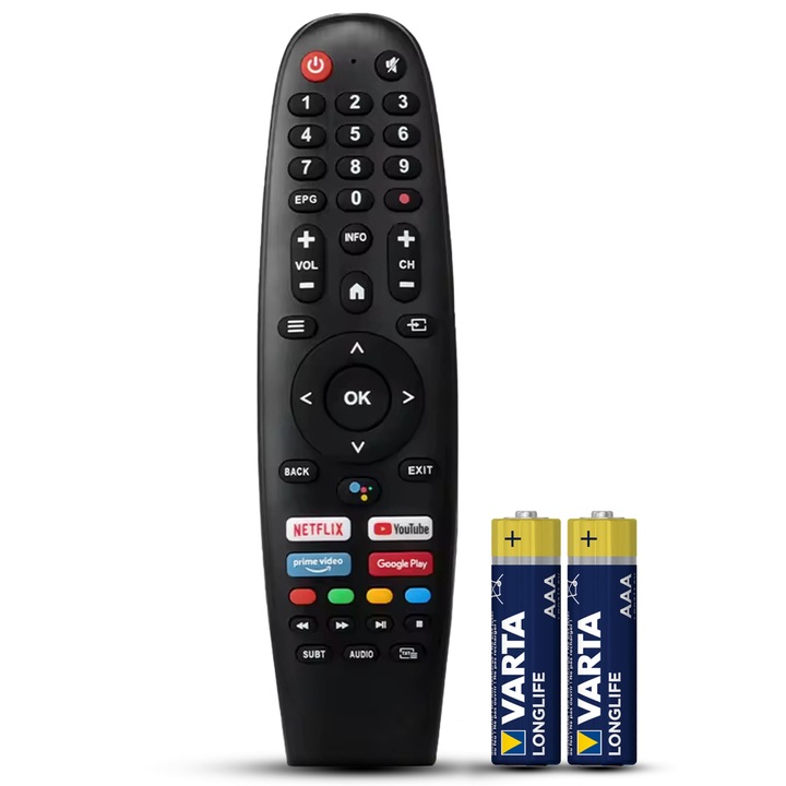 Telecomanda compatibila Smart-Tech, 24HA10T3, 32HA20V3, 43FA10V3, fara Bluetooth, butoane dedicate Youtube, Netflix, Prime Video, Google Play, TEMIX®, baterii incluse