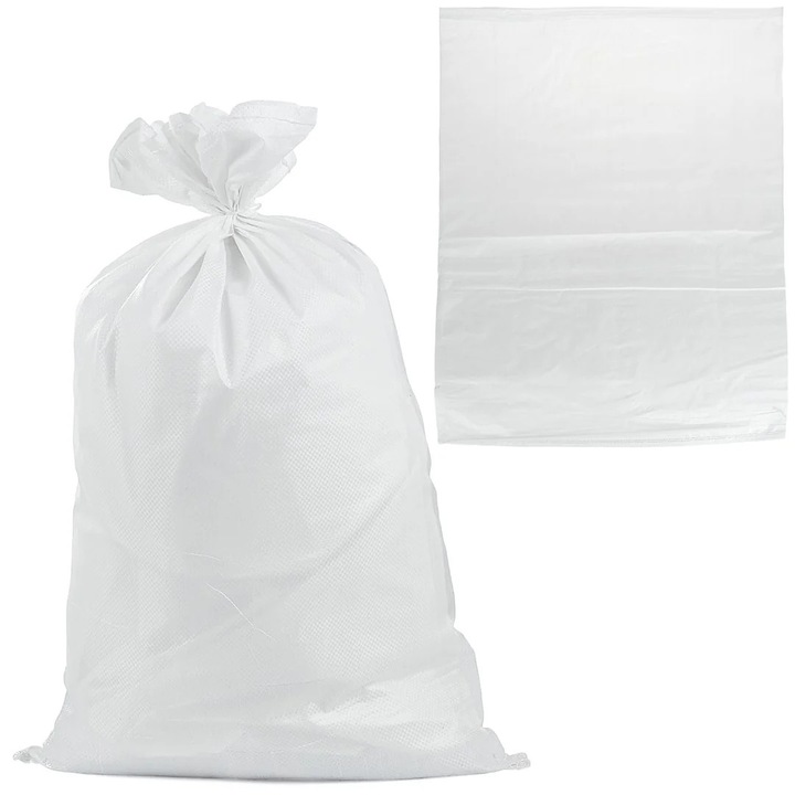 Set saci tesuti din polipropilena, 65 x 105 cm, 50 kg, alb, 100 bucati, Geko G71984A