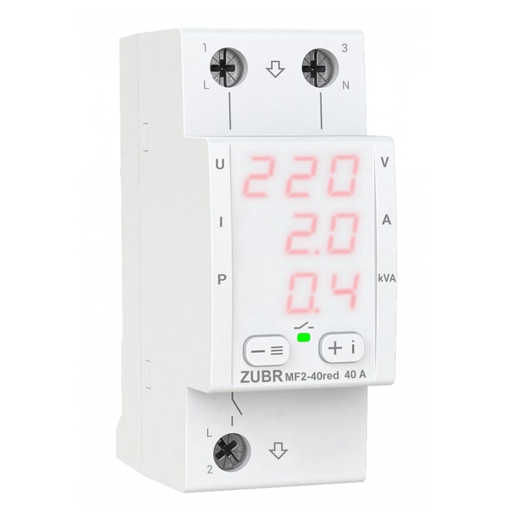 Releu de protectie tensiune si control al curentului, Zubr, Monofazat, MF2-40