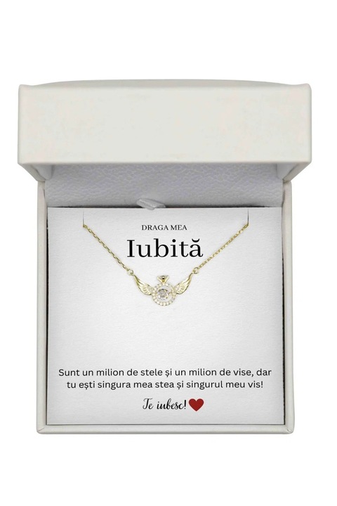 Colier Guardian Angel Argint 925 Placat cu Aur 14K cu Mesaj - Cadou Iubita - The Jewel Heart