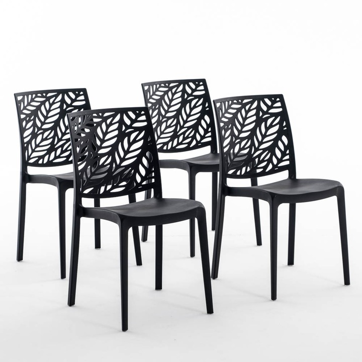 Set de 4 Scaune DAFNE - Polipropilena cu Fibra de Sticla, Monobloc si Stivuibile, Design Inspirat din Natura, Antracit